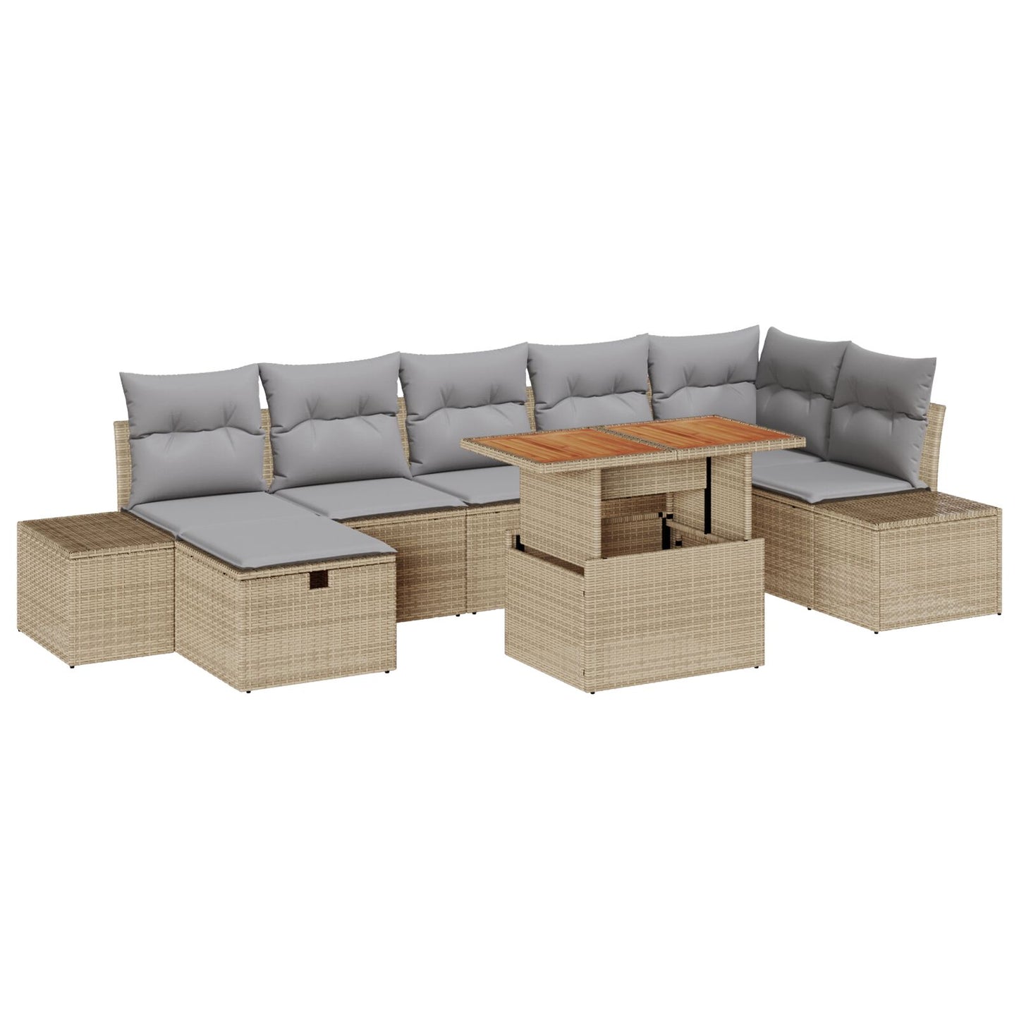 8 Delige Tuin Eetset Met Kussens Beige Poly Riet Acacia Wit