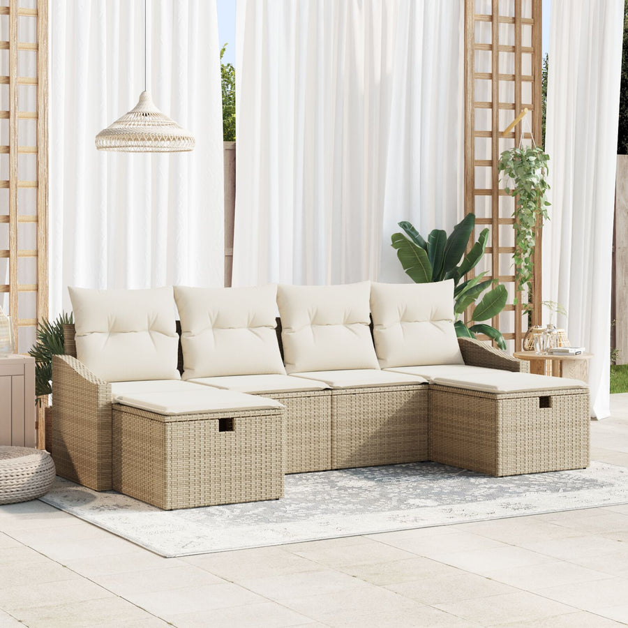 6-Delige Tuin Sofa Set Met Kussens Beige Poly Riet