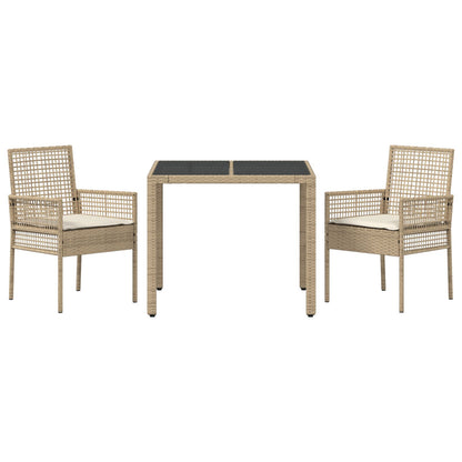 Set Van 2 Beige Pe Rattan, Gepoedercoat Staal, Gehard Glas Klein