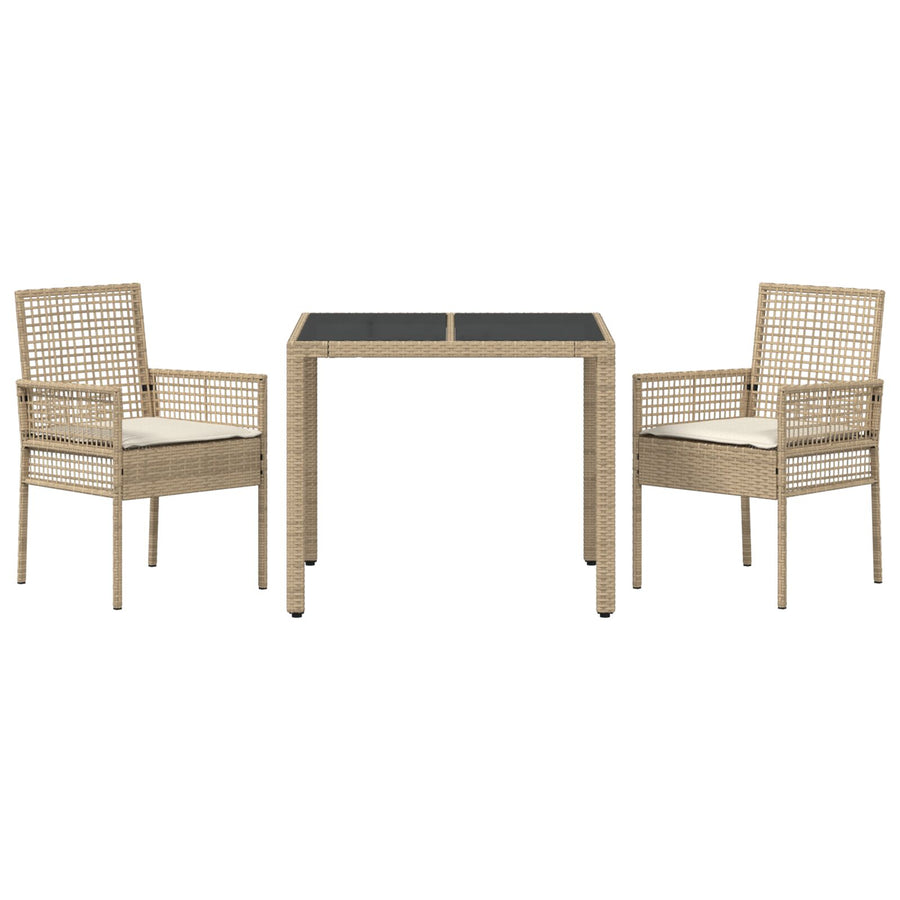 Set Van 2 Beige Pe Rattan, Gepoedercoat Staal, Gehard Glas Klein