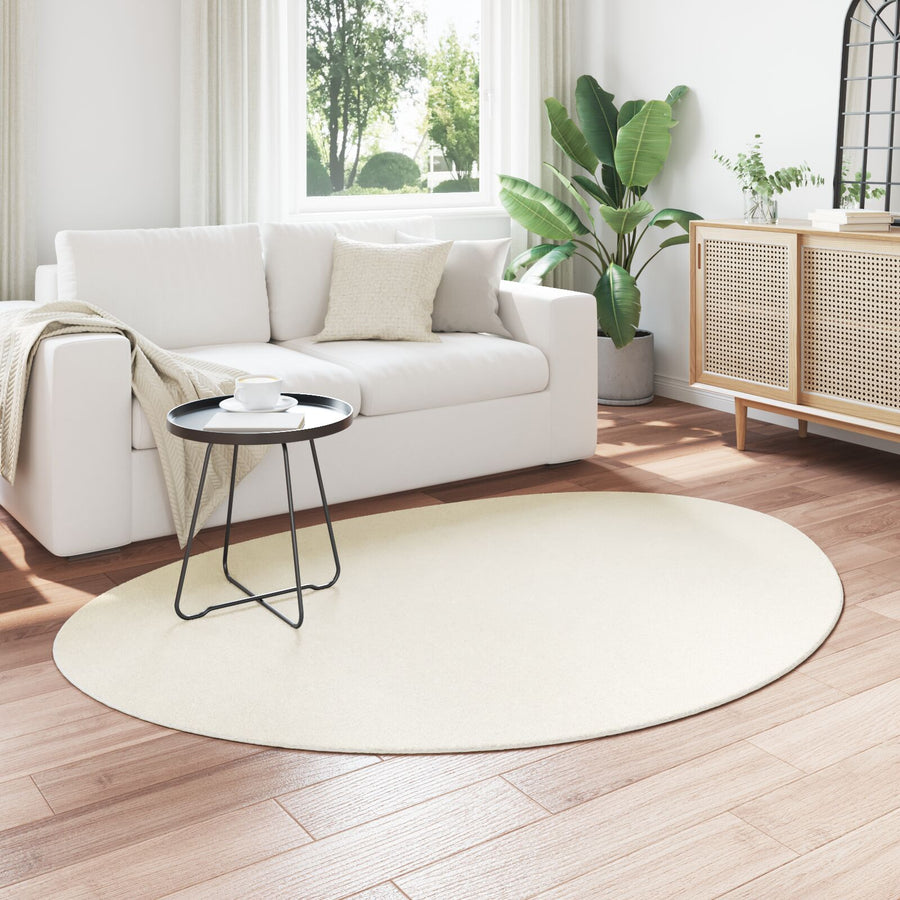 Vloerkleed ""Huarte"" Korte Pool Zacht En Wasbaar Crème 120 x 170 cm Ovaal-Asymmetrisch