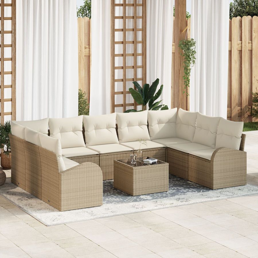 10-Delige Tuin Sofa Set Met Kussens Bruin Poly Rattan