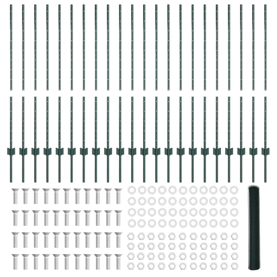 Hekpalen 11 Stuks U-Kanaal Groen 120 Cm Staal,  Hexagon Hek Groen 1,2X50 M Staal