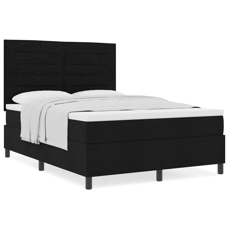 Boxspring Bed Met Matras Stof Zwart 140 x 200 cm Lijnen ontwerp