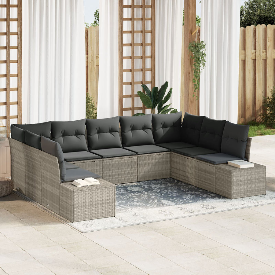 9-Delige Tuinbankset Met Kussens Lichtgrijs Poly Rattan