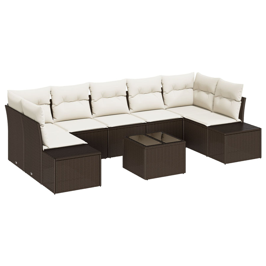 8-Delige Tuin Sofa Set Met Kussens Bruin Poly Rattan