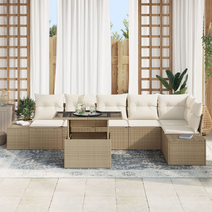 7-Delige Tuin Sofa Set Met Kussens Beige Poly Rattan