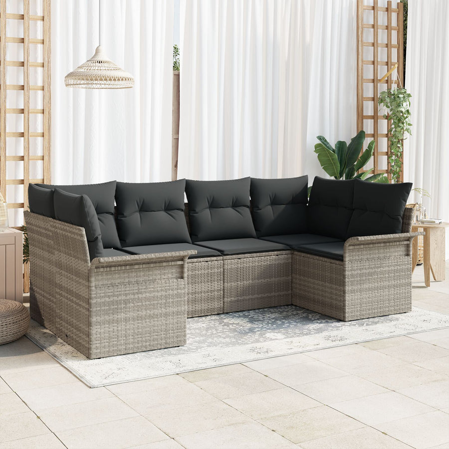 6 Delige Tuin Sofa Set Met Kussens Lichtgrijze Poly Rattan