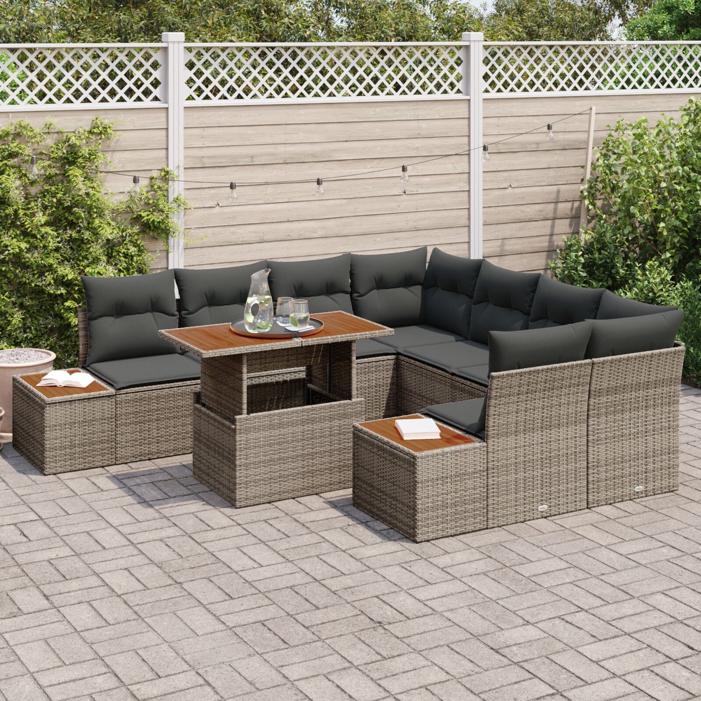 Tuin Sofa Set Set Van 9 Grijs Riet En Hout Tuin Sofa Set