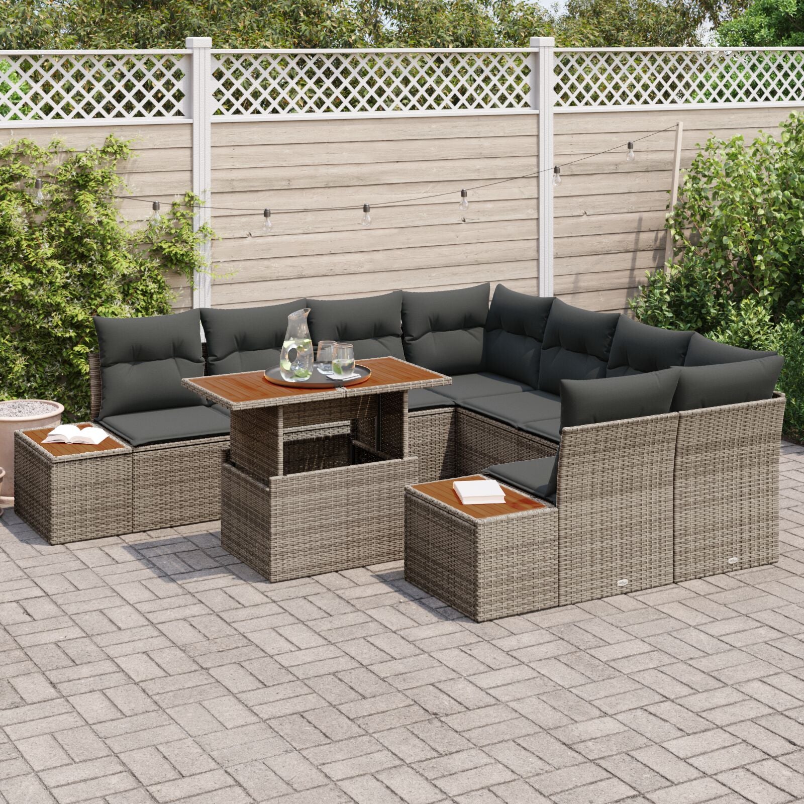 Tuin Sofa Set Set Van 9 Grijs Riet En Hout Tuin Sofa Set