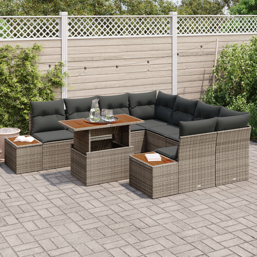 Tuin Sofa Set Set Van 9 Grijs Riet En Hout Tuin Sofa Set