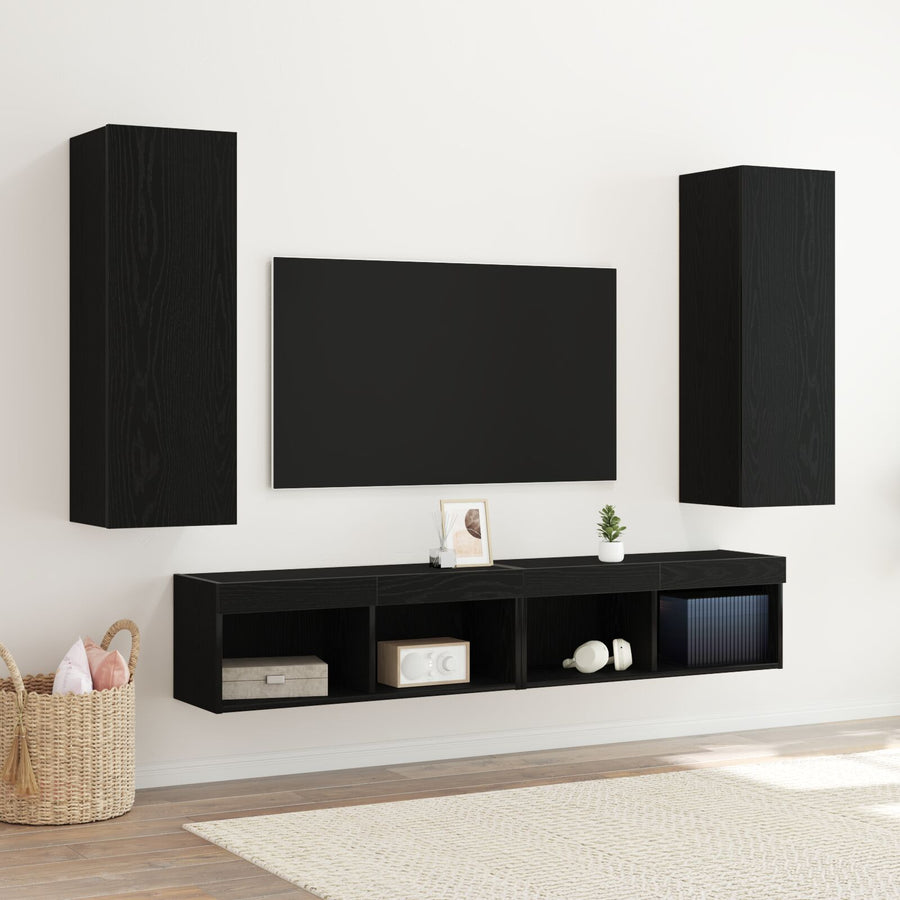 Wandmontage Tv-Kasten 2 Stuks Zwart Eiken 30,5X30X90 Cm Bewerkt Hout