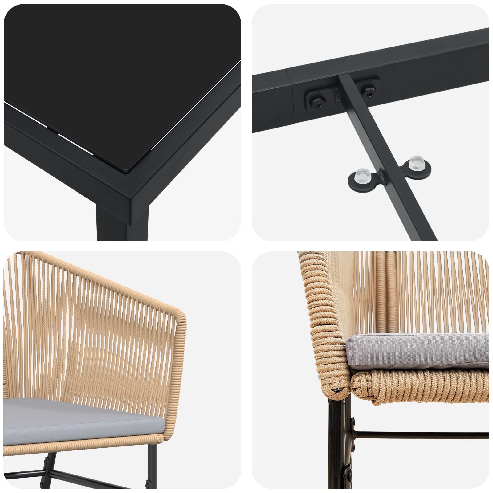 Set Van 3 Bruin En Lichtgrijs Pe Rattan Zitmaat: 49 X 47,5 Cm