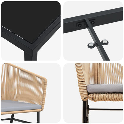 Set Van 3 Bruin En Lichtgrijs Pe Rattan Zitmaat: 49 X 47,5 Cm