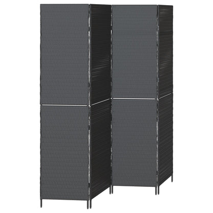 Kamerscherm Vouwbaar 195X Poly Rattan 180 cm Zwart 4 panelen