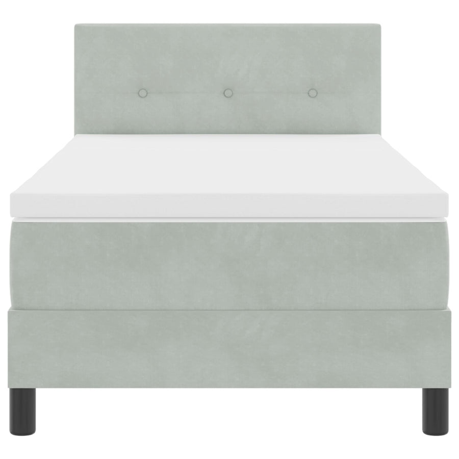 Boxspringbed Met Matras Lichtgrijs Eenpersoons Velours Blauw