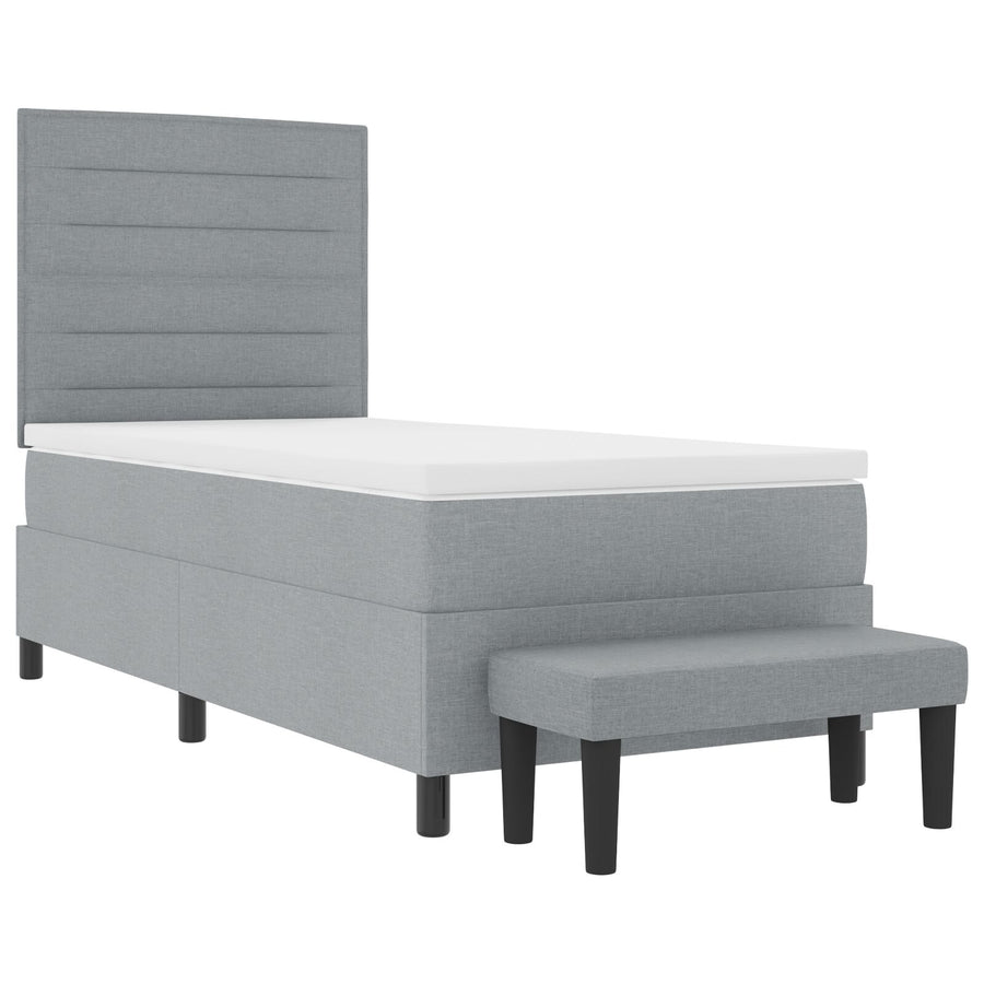 Boxspringbed Met Matras & Bank Stof Lichtgrijs 80 x 200 cm Lijnen ontwerp