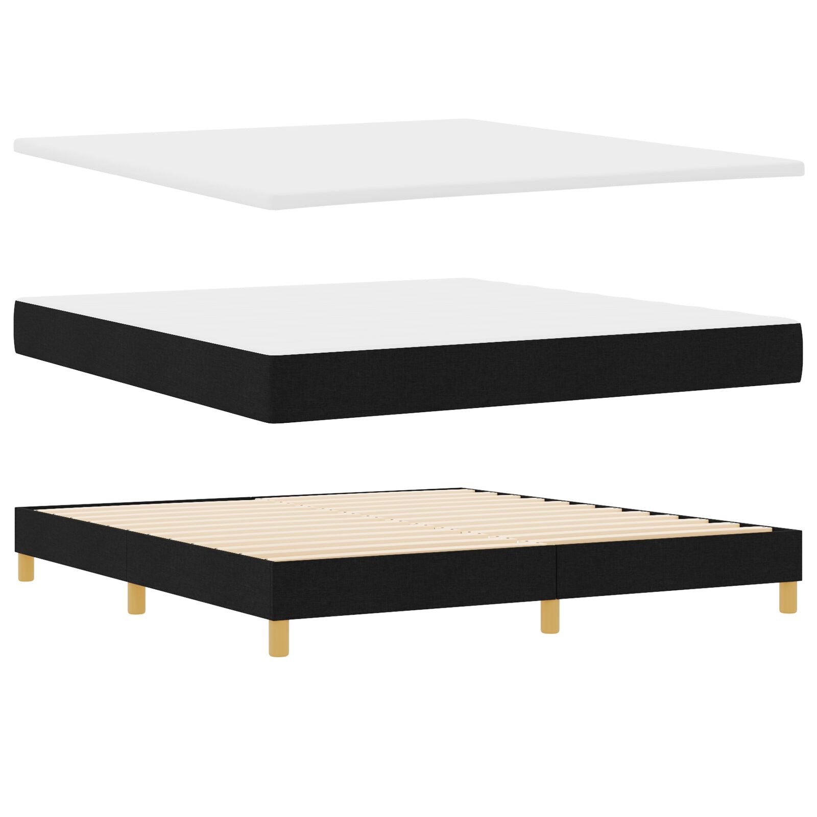 Boxspring Bed Met Matras Stof Zwart 180 x 200 cm Lijnen ontwerp