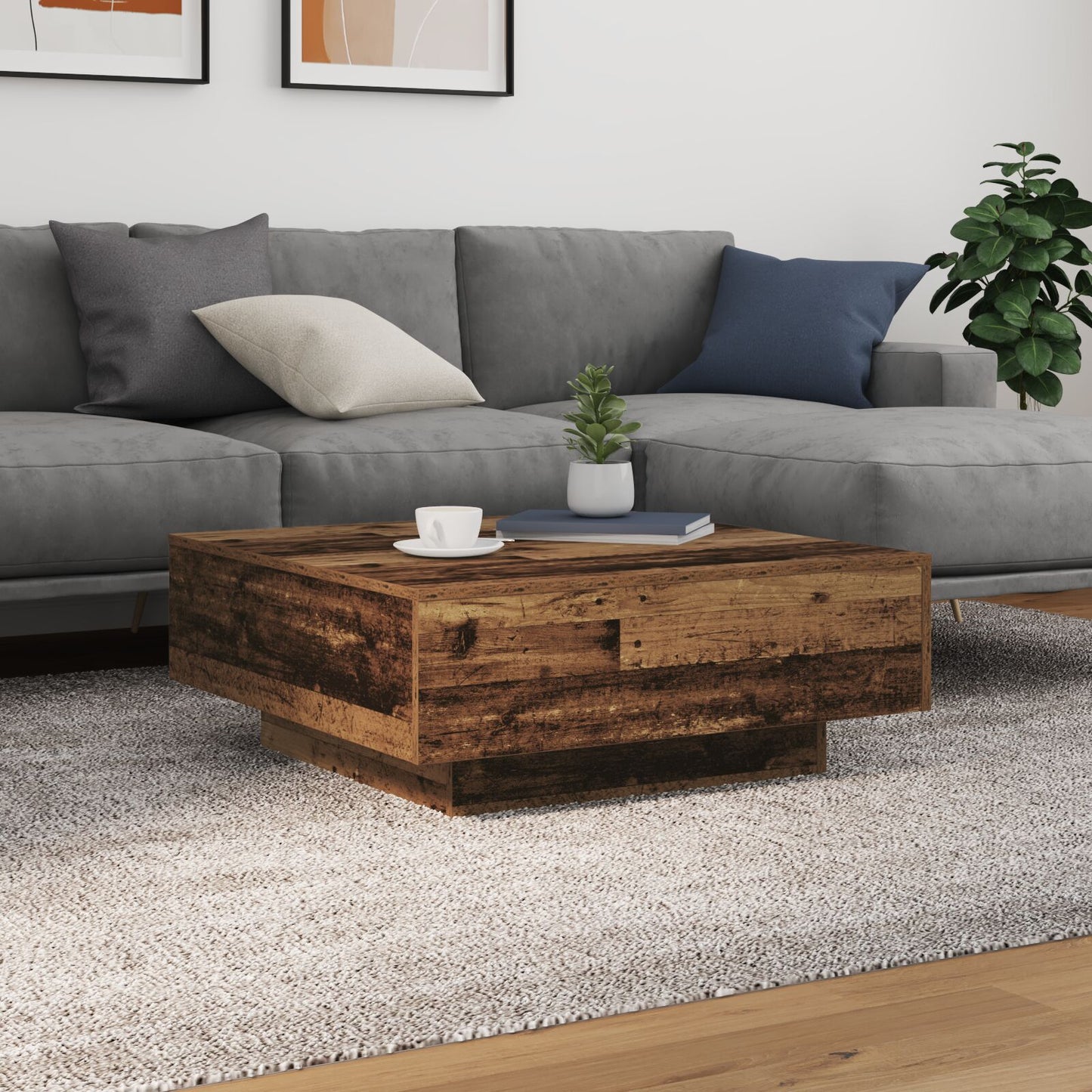 Salontafel Met Led-Verlichting Oud Hout 80X80X31 Cm
