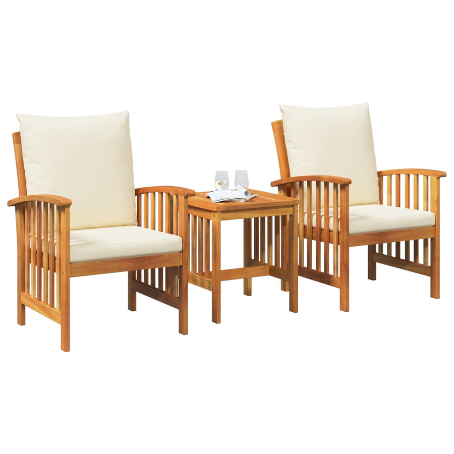 3-Delige Tuin Lounge Set Met Kussens Van Massief Acaciahout Crème wit 2 fauteuils + tafel