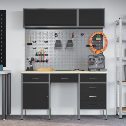 8-Delige Werkcabinet En Pegboard Set Zwart Mdf En Metaal