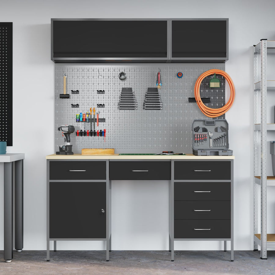 8-Delige Werkcabinet En Pegboard Set Zwart Mdf En Metaal