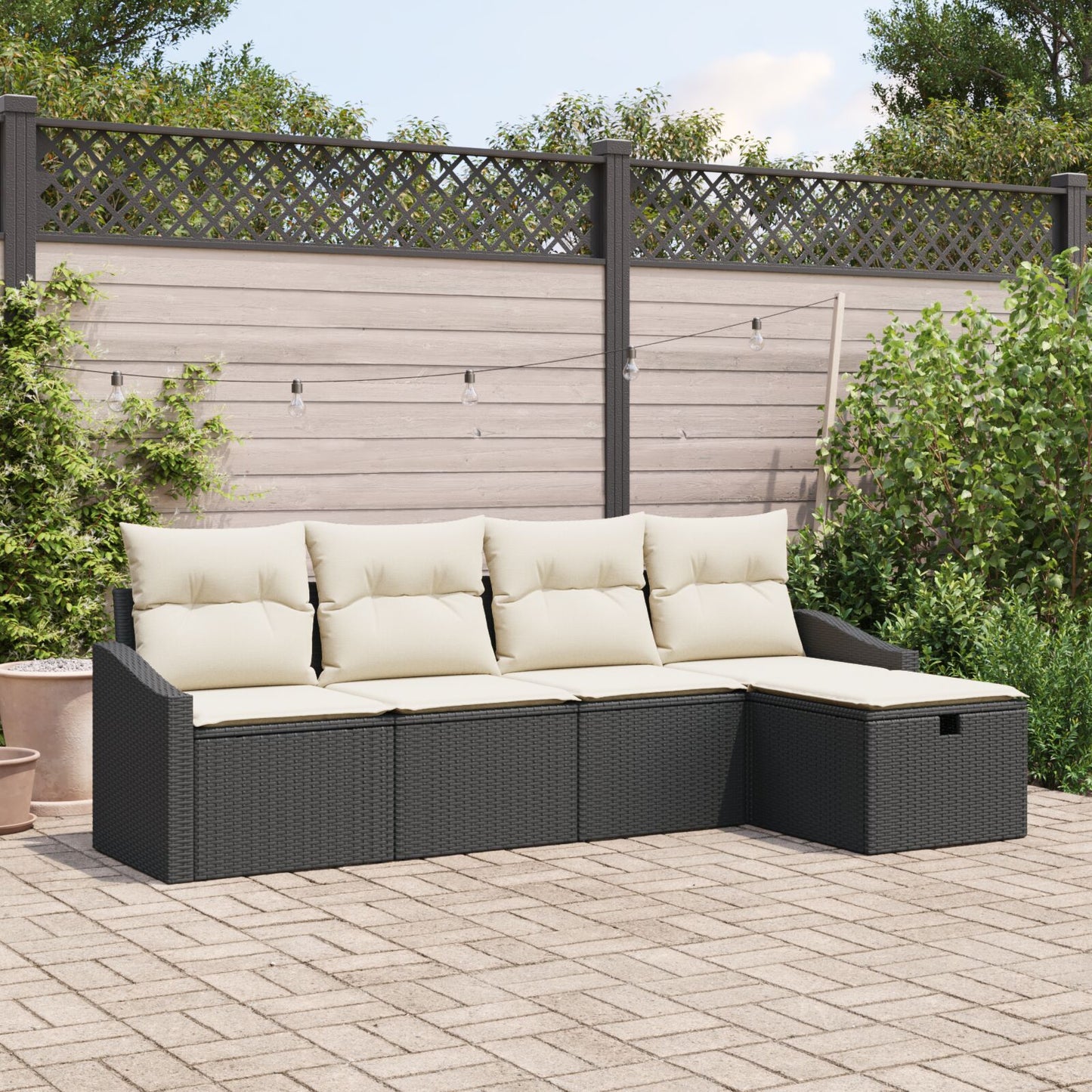 5-Delige Tuin Sofa Set Met Kussens Zwart Poly Rattan Wit