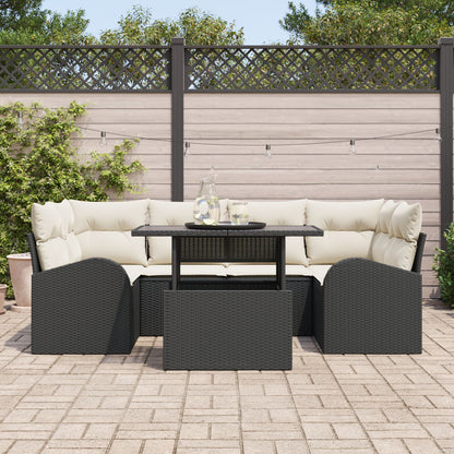 7-Delige Tuin Sofa Set Met Kussens Zwart Poly Rattan