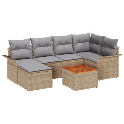 7-Delige Tuin Sofa Set Met Kussens Beige Poly Rattan Acacia