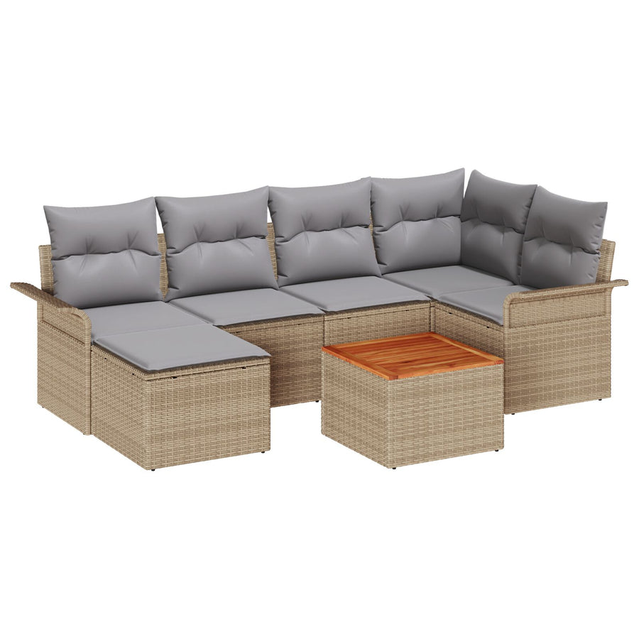 7-Delige Tuin Sofa Set Met Kussens Beige Poly Rattan Acacia