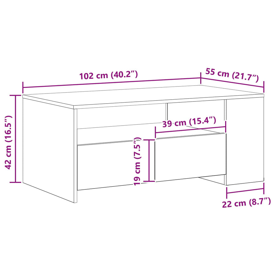 Zwarte Eikenhouten Salontafel 102X55X43.5 Cm Gemaakt Van Engineered Wood