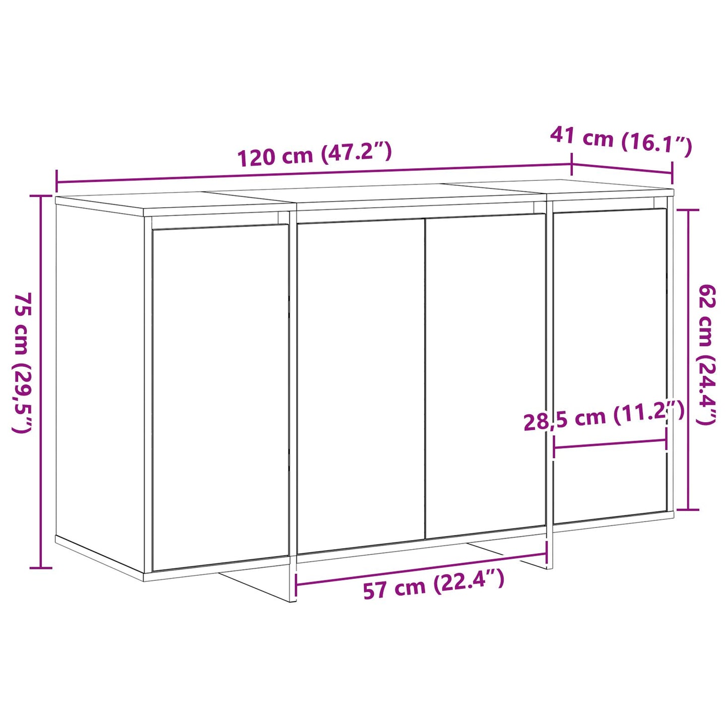 Eiken Houten Dressoir Artisan Eiken Bewerkt Hout 120 X 41 X 75 Cm