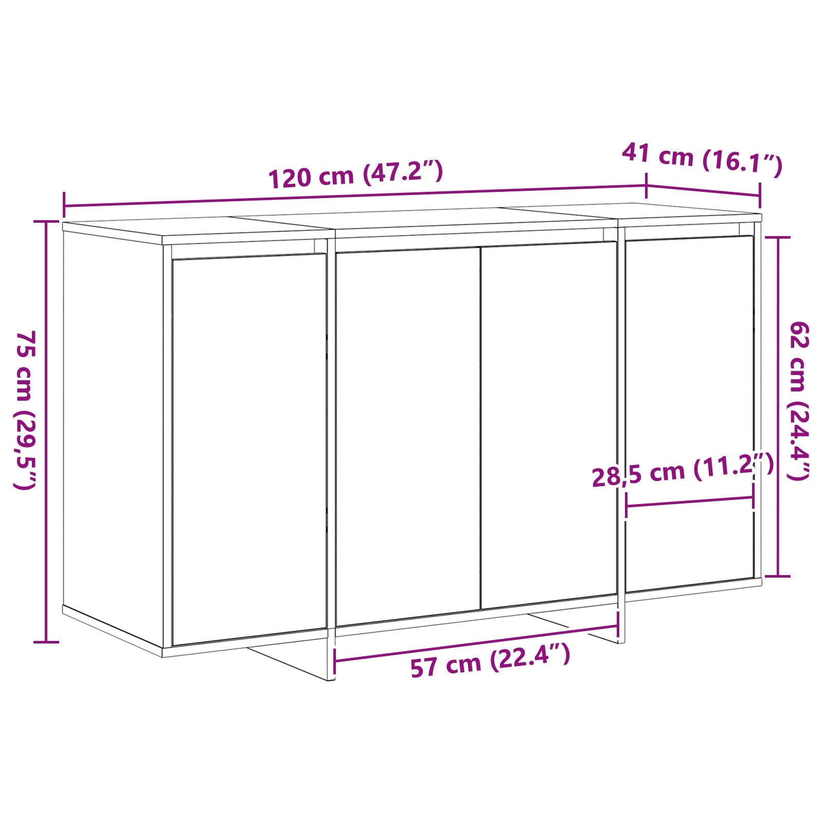 Eiken Houten Dressoir Artisan Eiken Bewerkt Hout 120 X 41 X 75 Cm