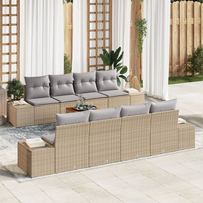 9-Delige Tuin Sofa Set Met Kussens Beige Poly Rattan Acacia