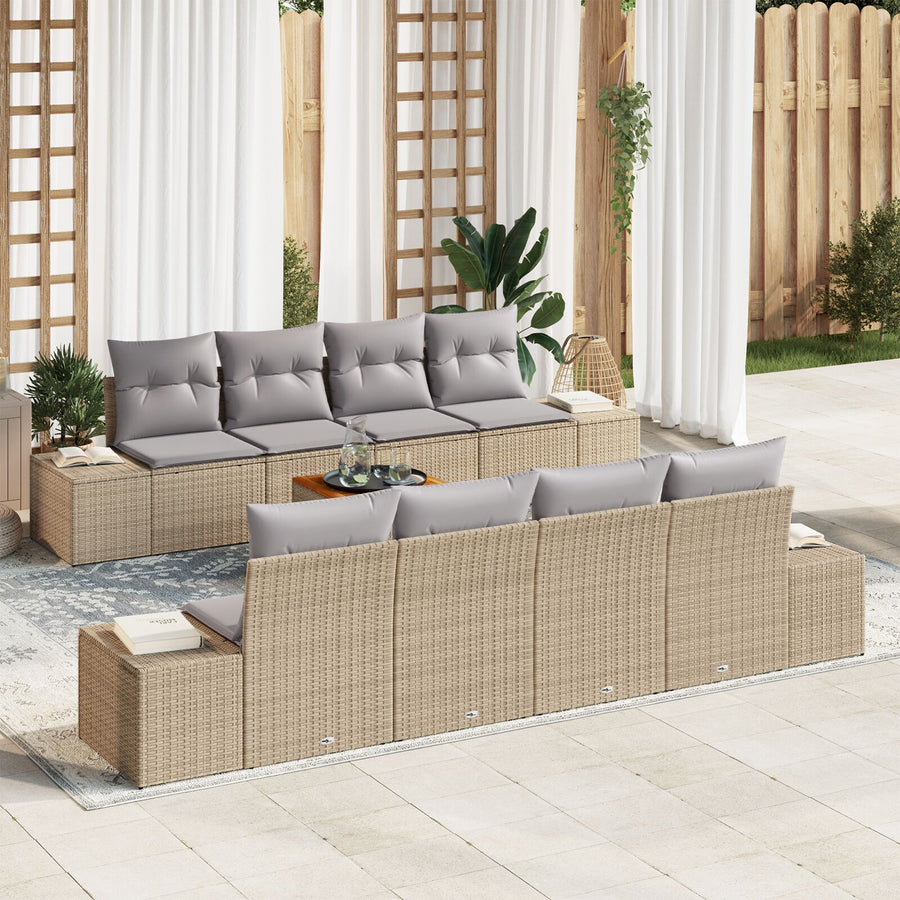 9-Delige Tuin Sofa Set Met Kussens Beige Poly Rattan Acacia