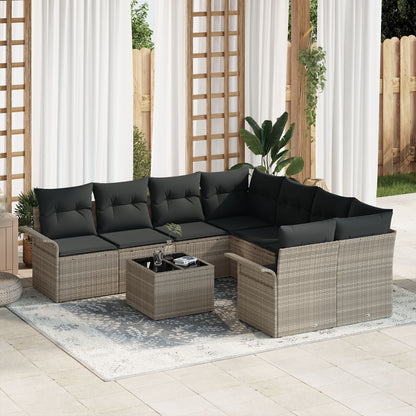 9-Delige Tuin Sofa Set Met Kussens Lichtgrijs Poly Rattan