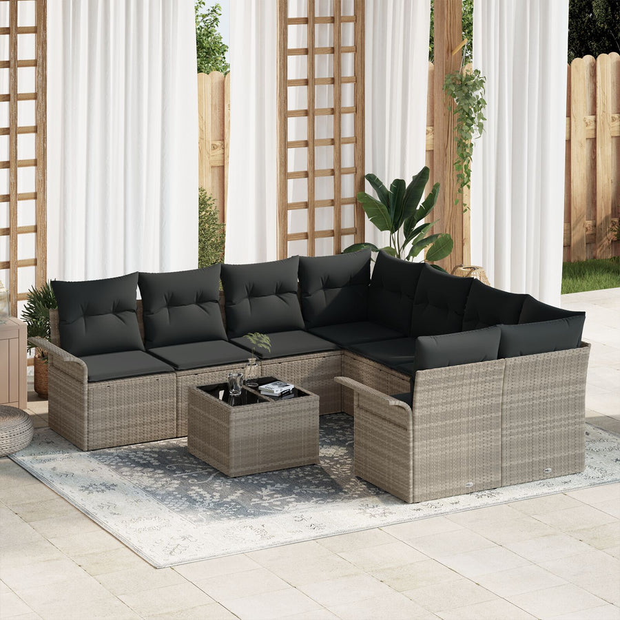 9-Delige Tuin Sofa Set Met Kussens Lichtgrijs Poly Rattan