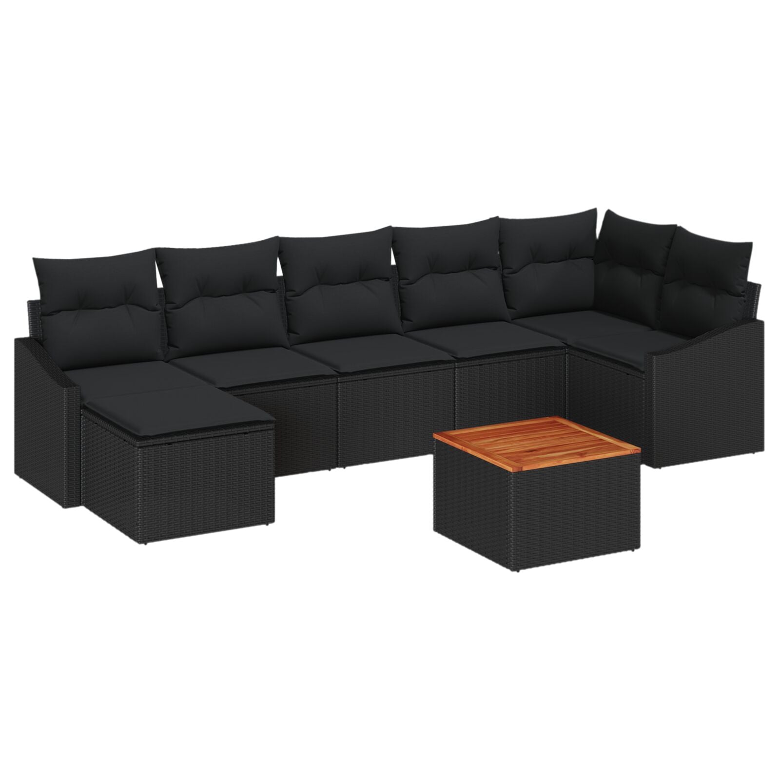 8-Delige Tuinsofa Set Met Kussens Zwart Poly Rattan Acacia