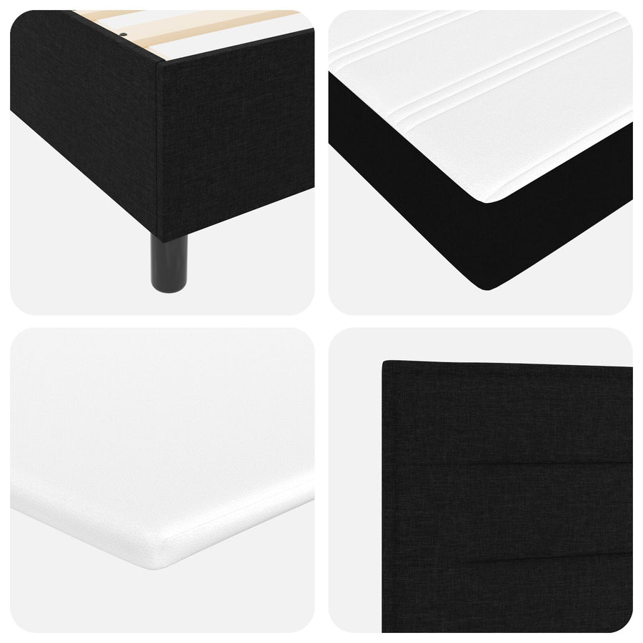 Boxspring Bed Met Matras Eenpersoons Stof Zwart 90 x 190 cm Lijnen ontwerp
