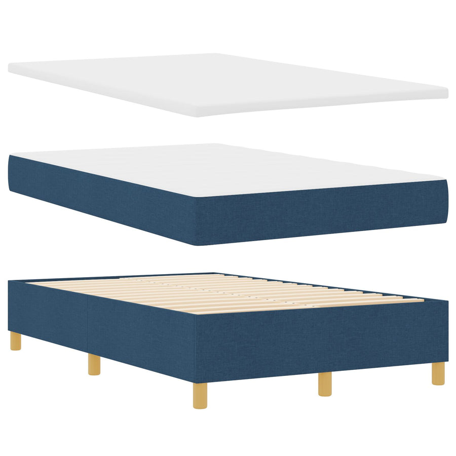 Boxspring Bed Met Matras & Bank Stof Blauw 120 x 190 cm Knop gestikte