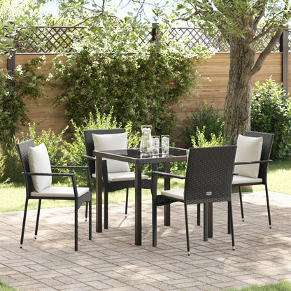 5-Delige Tuin Eetset Met Kussens - Zwart Poly Rattan