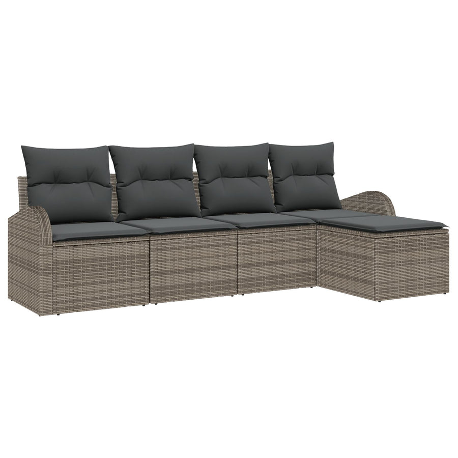 5-Delige Tuinbankset Met Kussens, Grijs Poly Rattan