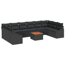 11-Delige Tuin Sofa Set Met Kussens Zwart Poly Rattan Acacia