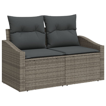 3-Delige Tuinbank Set Met Kussens Grijs Poly Rattan
