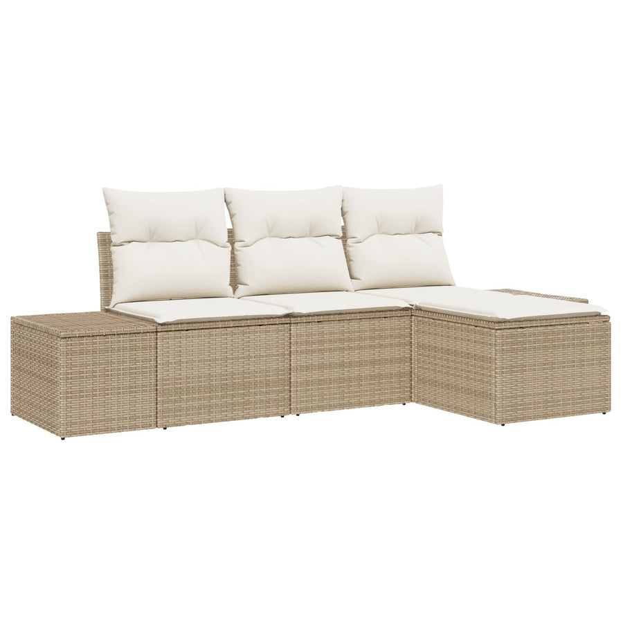 Tuinbank Set Set Van 4 Beige En Crème Rattan, Polyester Kussens