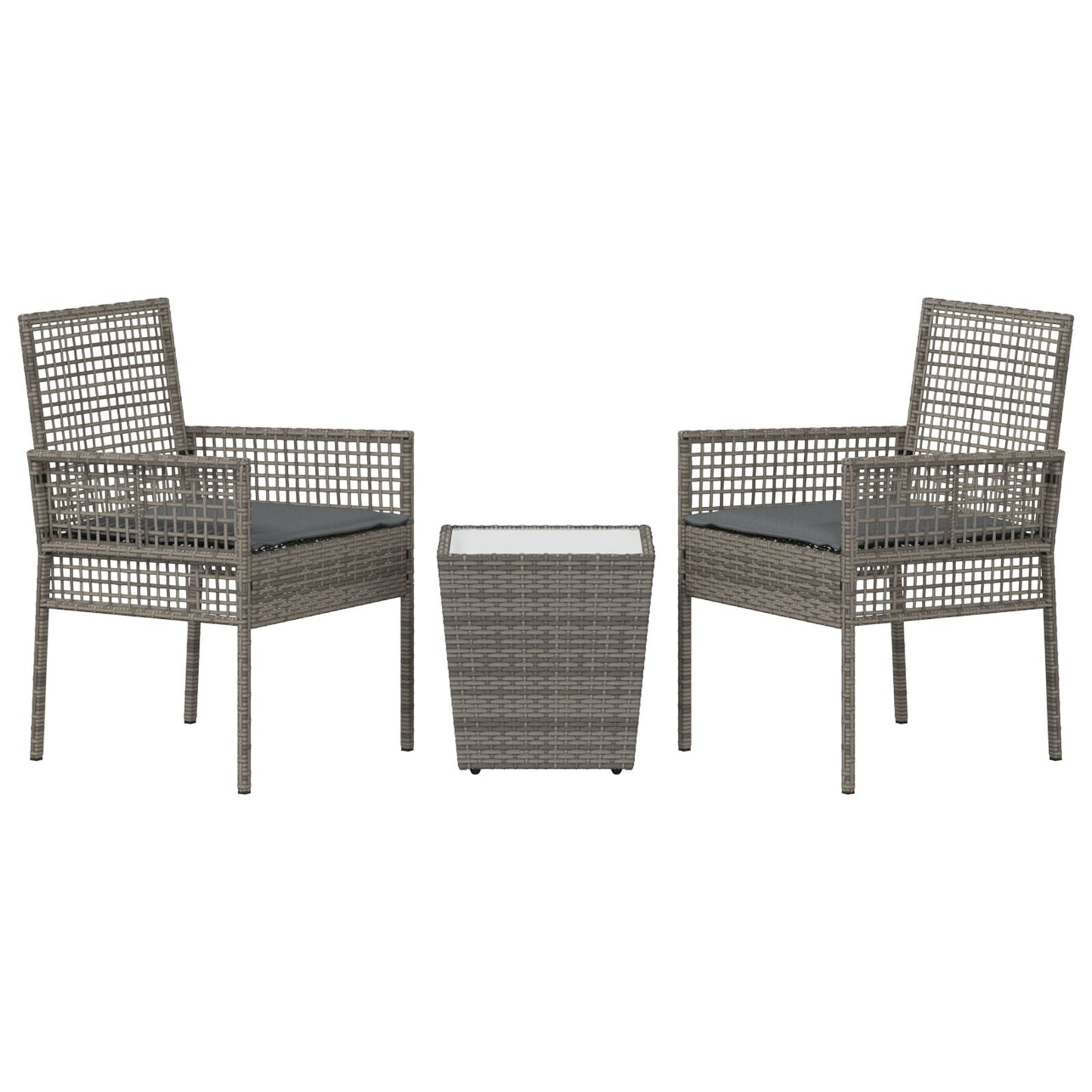 3-Delige Bistro Set Voor De Tuin Met Kussens Grijs Poly Rattan