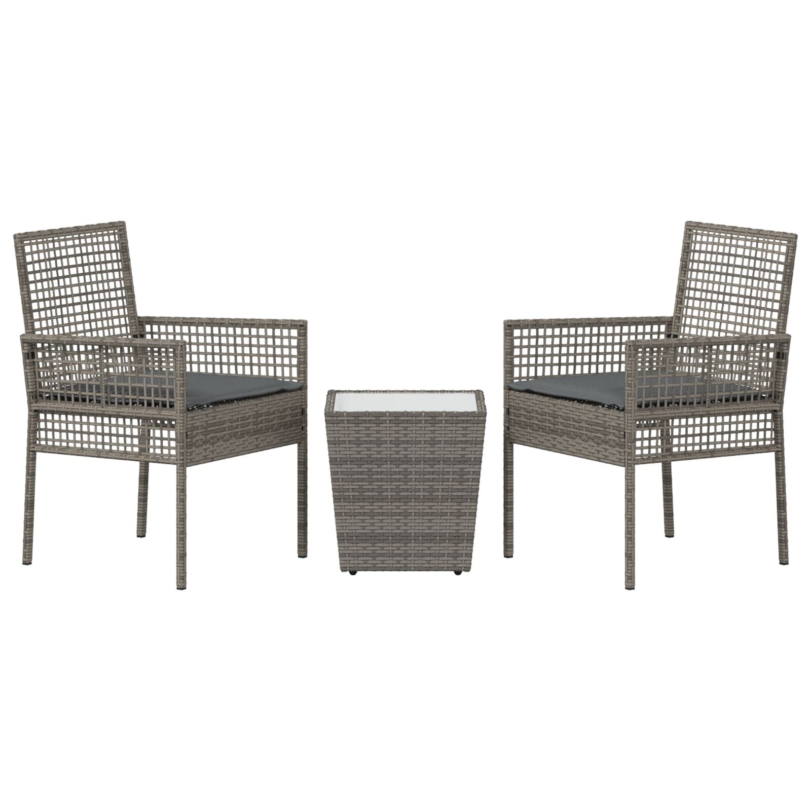 3-Delige Bistro Set Voor De Tuin Met Kussens Grijs Poly Rattan