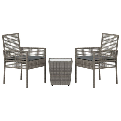 3-Delige Bistro Set Voor De Tuin Met Kussens Grijs Poly Rattan