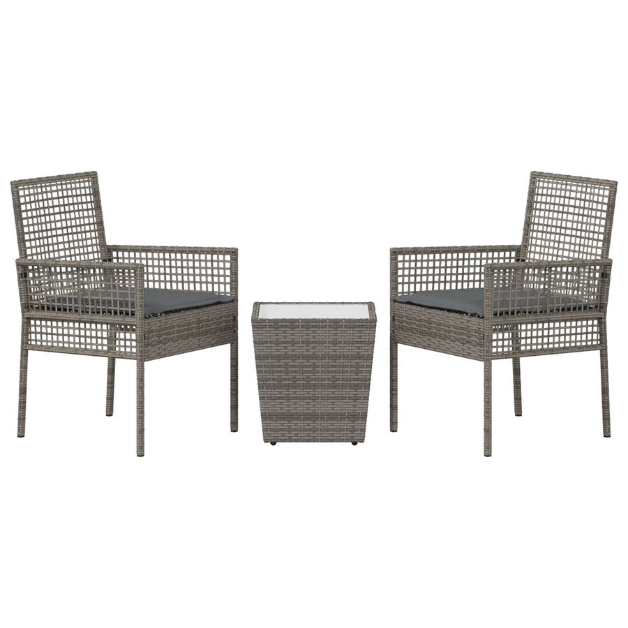 3-Delige Bistro Set Voor De Tuin Met Kussens Grijs Poly Rattan