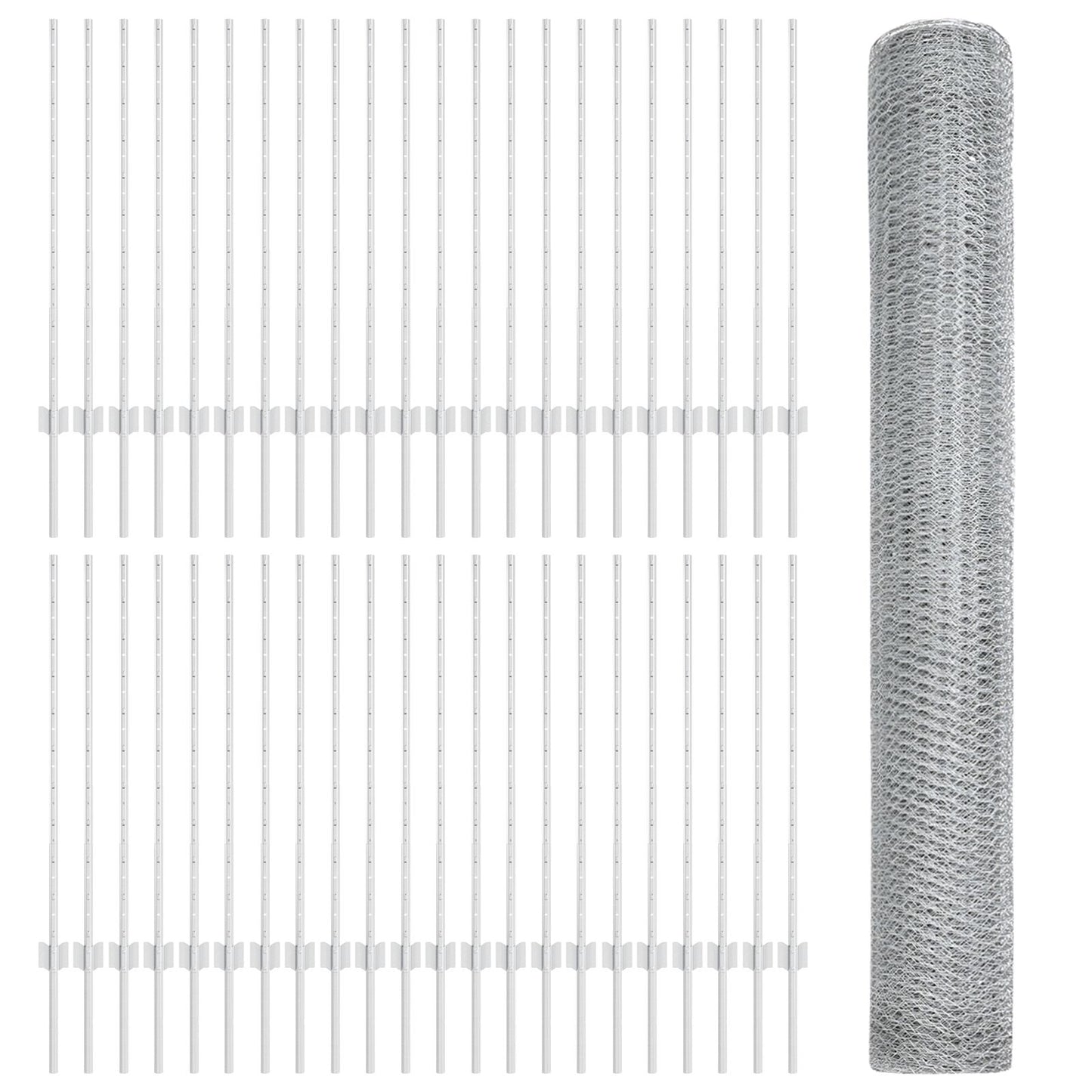 Hekposten 22 Stuks U-Kanaal 100 Cm Gegalvaniseerd Staal,  Zeshoekig Hek 1X100 M Gegalvaniseerd Staal